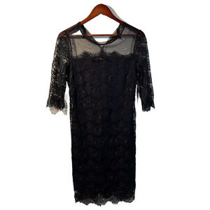 BCBG Paris Black Lace & Sheer Mesh Dress Size 6